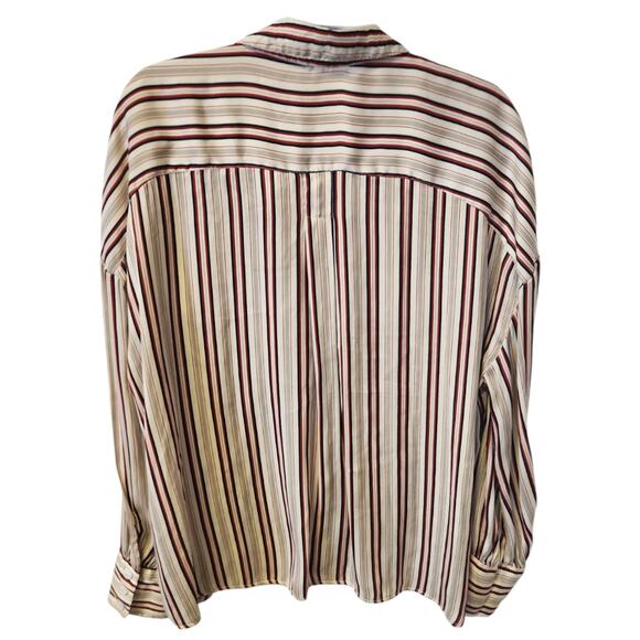 Free People Mad About You Red Striped Satin Deep Neckline Button Up Shirt Large - Picture 5 of 9